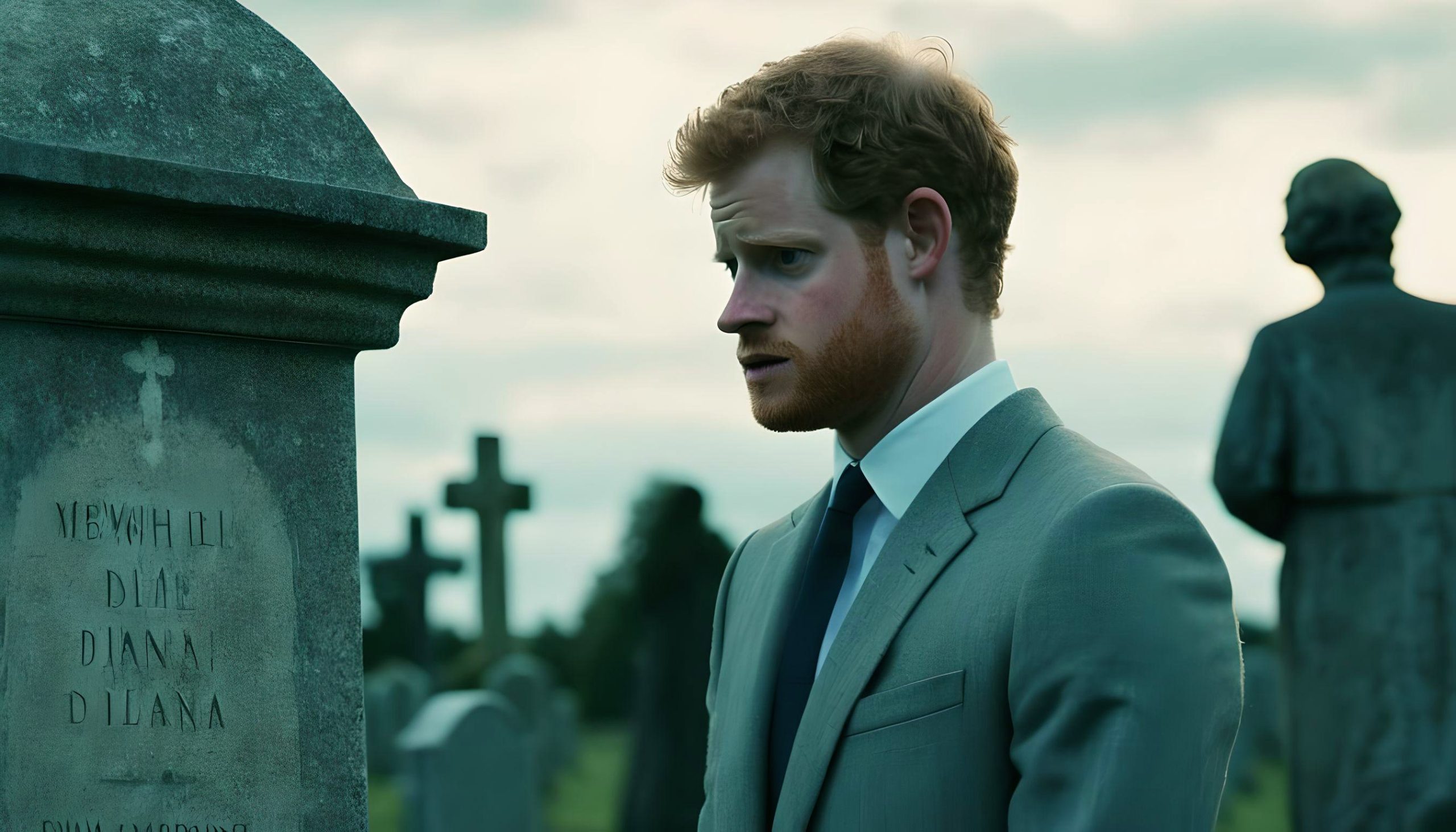 How AI envisions Prince Harry as he visits the grave of his mother, Princess Diana